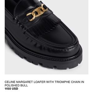 Authentic New pair of Celine Black Loafers with Gold Triomphe Chain size 37